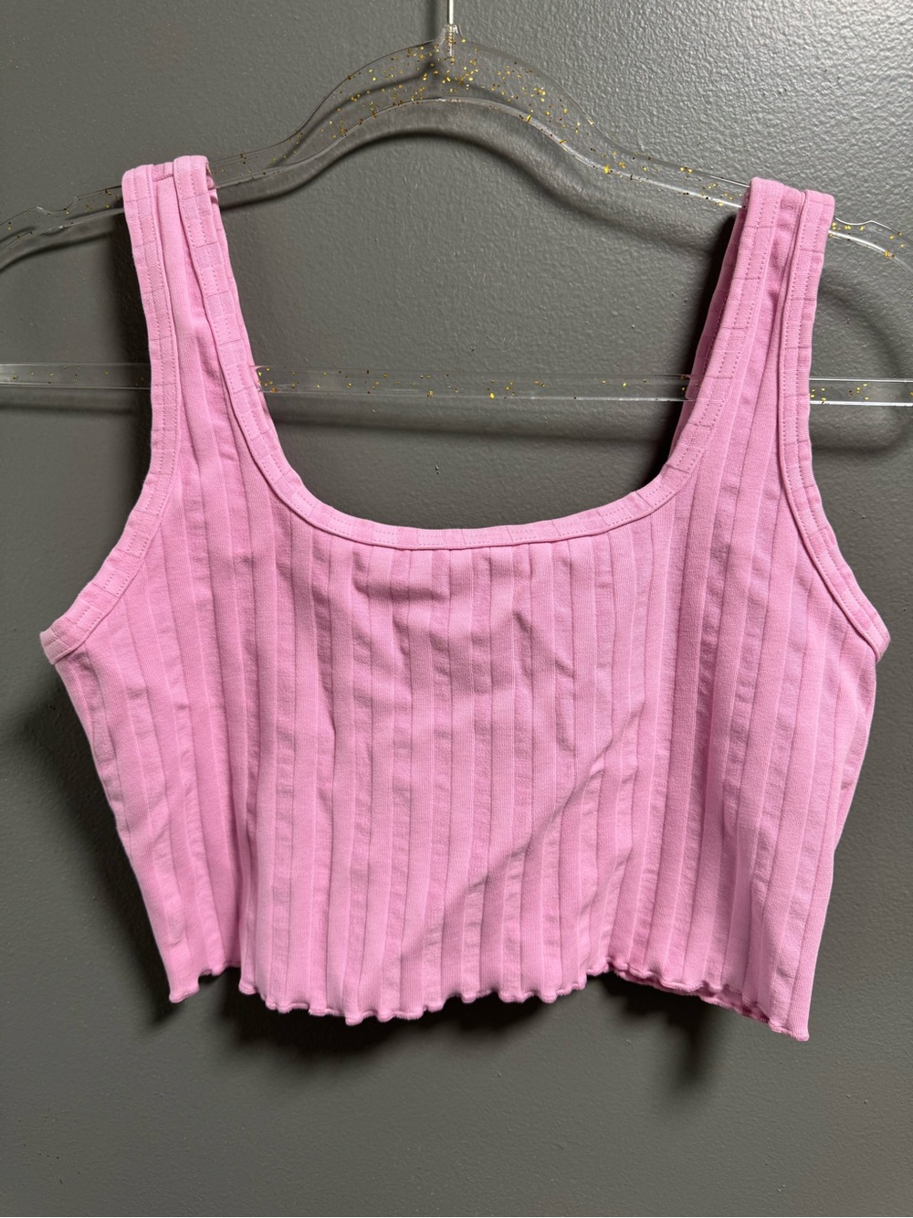 aerie offline Pink Ribbed Square-Neck Crop Tank Top M